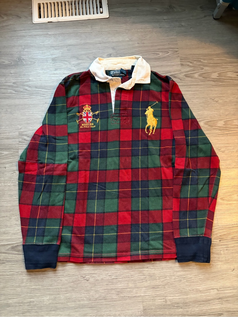 Ralph Lauren Red & Green Plaid Long-Sleeve Rugby Shirt with Yellow Pony